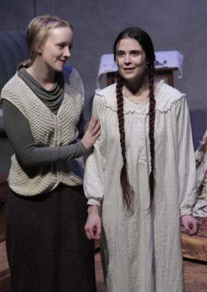 Junior Kirsten Wiking and sophomore Courtney Varga confront the future in Far Away. Photo by Joanna Moyer-Battick