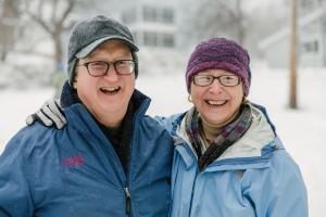 Longtime trustee Ted Wendell and Ellen gear up for the Wendell-Judd Cup cross country ski event. 