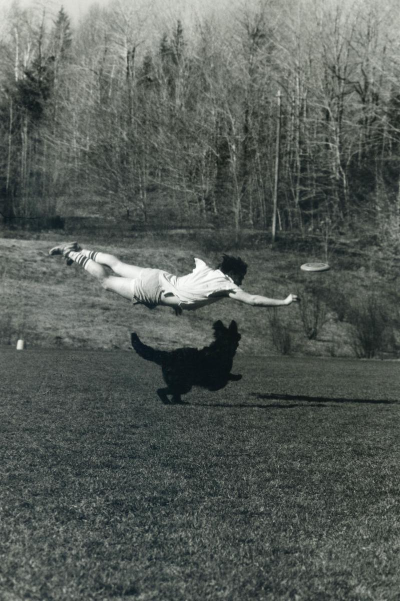 It’s a bird, it’s a plane…it’s an amazing layout. Please tell us if you can identify the remarkable athlete and dog pictured, and reassure us that they both survived this stunt. Photo from archives
