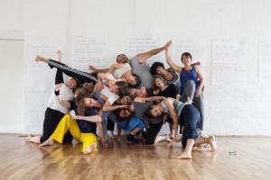 Kristin Horrigan and participants in her Gender in Contact Improvisation workshop at Tanzfabrik in Berlin, Germany, July 2016. Photo by Carolina Frank