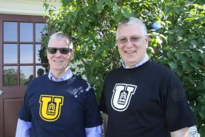 President Kevin and Dean of Faculty Richard Glejzer sport UASLP T-shirts to celebrate Marlboro’s first partnership with a university in Latin America.