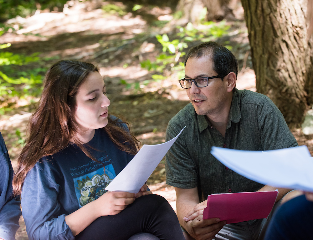 Philosophy professor William Edelglass explores nature through Buddhist poetry with high school students in the Pre-College Summer Program titled Awakening in the Wild. Photo by Kelly Fletcher