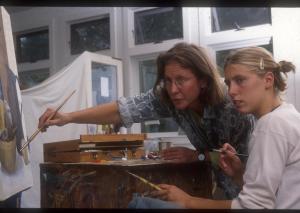 Cathy teaches painting early in her tenure at Marlboro. Photo from archives