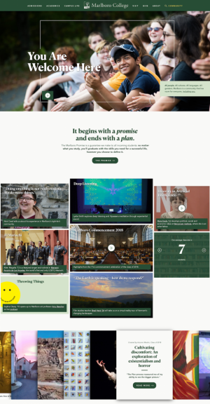 The home page of the new site gives pride of place to the Marlboro Promise and to a shifting “garden” of recent news, stories, profiles, videos, and events.