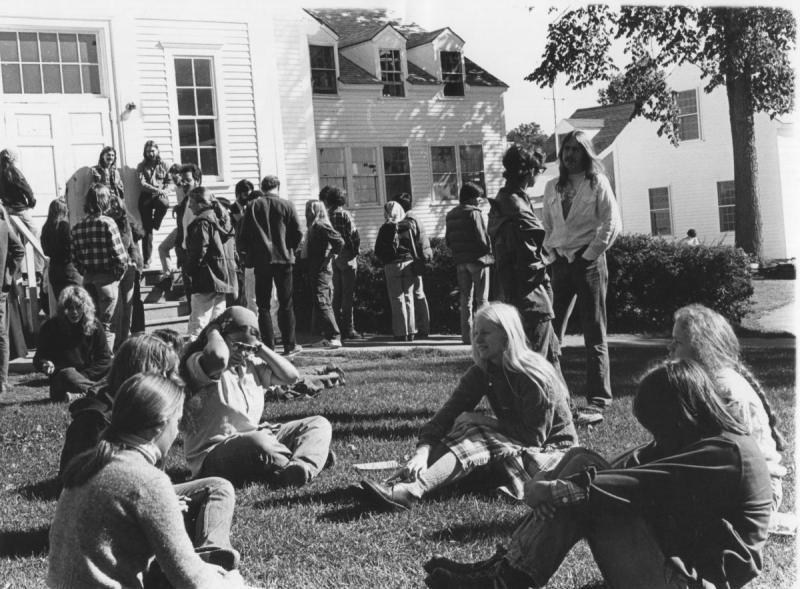 New students wait outside the dining hall for the English exam in 1978.