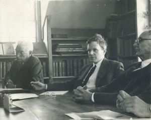 Trustee Zee Persons, President Tom Ragle, and Trustee Arthur Whittemore meet in the late 50s.