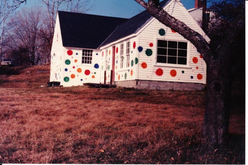 The OP building is painted with polkadots for a gag in 1983.