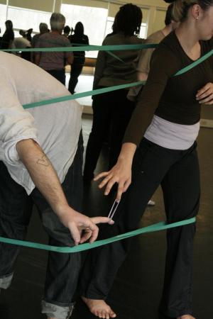 Participants learn by doing, in an activity with performance ethnologist Tomie Hahn of Rensselaer Polytechnic Institute. Photo by Thea Cabreros