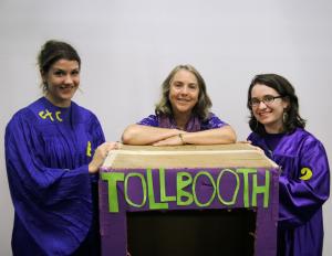 Samantha Hohl '13, alumna Laura Lawson Tucker and Katherine Trahan '12 on the set of TAP's production of Phantom Tollbooth. Photo by Joanna Moyer-Battick