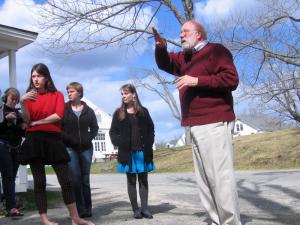 Tim gives a campus tour to students in his class on the history of higher education. Photo by Philip Johansson