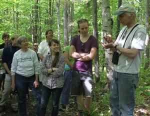 Bob Engel describes an ovenbird’s nest on a Sunday morning bird walk