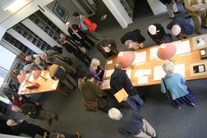 Kipling scholars from near and far assembled in the reading room of the rice-Aron Library to ogle at rare manuscripts and artifacts from Marlboro’s Kipling collection. Photo by Philip Johansson