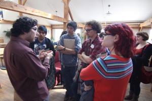 Music professor Matan Rubinstein describes the integration of skills, craft, and theory of musical study to a group of prospective students at Accepted Student Visit Day in April. Faculty members were in full swing at the action-packed day of academics, four square, cotton candy, temporary tattoos, and serious mingling. 