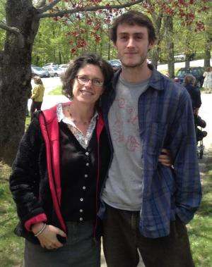 Eric Dennis ’14 celebrates his graduation with mom, Sophie Lampard Dennis ’90. 