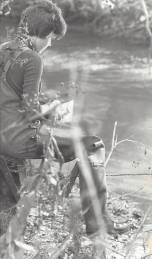 Cary Gaunt working on a high school science project on Abrams Creek.