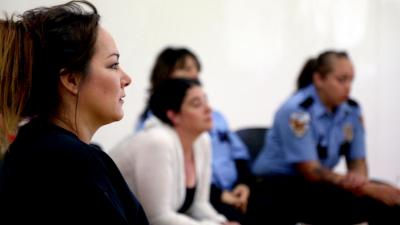 Loreline LaCroix, an advocate for victims of domestic violence, attends Patty’s Arming Sisters workshop in New Town, Fort Berthold, North Dakota. 