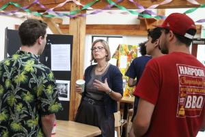 American studies professor Kate Ratcliff discusses junior Jonah Rosenblum’s work during a presentation by students in her Oral History Project class last May.