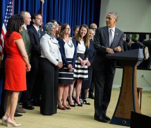 Randy and the other Champions of Change draw an approving glance from President Obama at a round table event highlighting issues important to working families. Official White House photo by Pete Souza