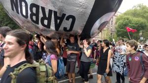 Marlboro students and others at the People’s Climate March in September 2014, the largest climate march in history, balance a giant “carbon” bubble through the streets of New York. Photo by Kyhl Lyndgaard 