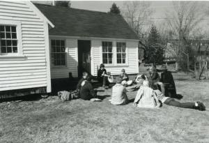 Dana holds court with a class outside the OP in days of yore. Photo from archives