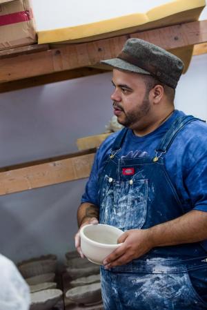 Rob in the ceramics studio at Marlboro. Photo by Kelly Fletcher