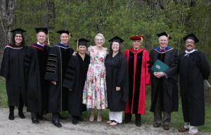 The platform of speakers included graduate faculty member Lori Hanau, former chair Dean Nicyper ’76, President Kevin Quigley, Nadinne Cruz, Laura “Rainbow” Stakiwicz, Heidi Doyle, Robert Gard, Jr., Dean of Faculty Richard Glezjer, and Dean of Students Luis Rosa. 