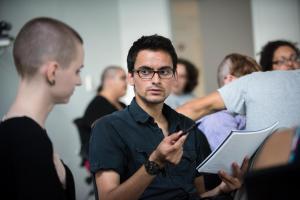 Freshmen Cecil Siebold and Adeel Sultan work together on an exercise in the Common Ground class.