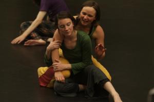 Vivian Dupree ’13, Christina (Ti) Knoepfel ’07, and Michaela Wood ’10 at a contact improv jam in 2010. 