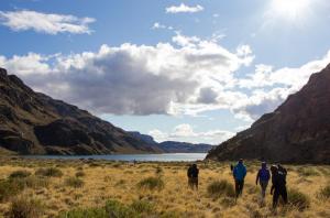 Participants in Matt’s field research team explore an alpine valley in Patagonia, part of their efforts to understand local resources and the conflicting demands on them. Photo by Kelsey Hamm