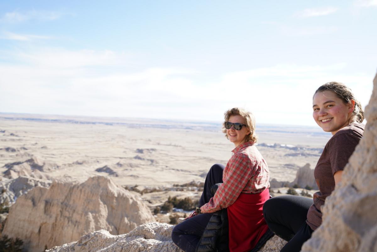 Anna Morrisey ’20 and Della Dolcino ’20 take in the Badlands, South Dakota.