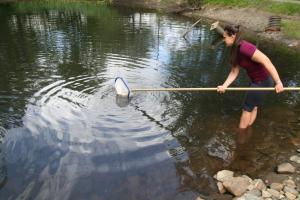 Is there anything that Becky Catarelli ’04 can’t do? In June she was promoted from registrar to chief operations officer, which means that she does pretty much everything. Here she is last summer fishing discarded items from the fire pond with the help of Ryan Stratton ’11 and Michael Riley ’09 (not pictured).