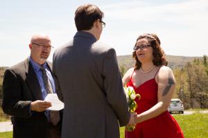 In May, Claudia Watson ’04 married her sweetheart, Jim Christie, right here on Potash Hill, with a sit-down meal of pizza (see page 23). Guests included Becky Catarelli ’04 and faculty members Seth Harter and Kate Jellema, and writing professor John Sheehy was the unofficious officiant. Sara Lavigne ’98 did the photos, Della Dolcino ’20 baked the cake, and Lauren Beigel MacArthur ’02 supplied the cider champagne from Whetstone Ciderworks. 