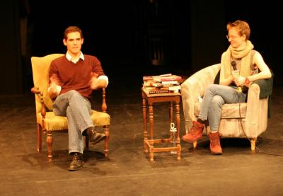 In October, Jack Rossiter-Munley ’12 and Molly Booth ’14 hosted an informal talk and discussion in Whittemore Theater based on their Shakespeare podcast, Party Bard. They were joined by T. Wilson, faculty emeritus and the inspiration for both of these Shakespeare uber-nerds, who read from his poetry. Photo by Clement Goodman ’22 