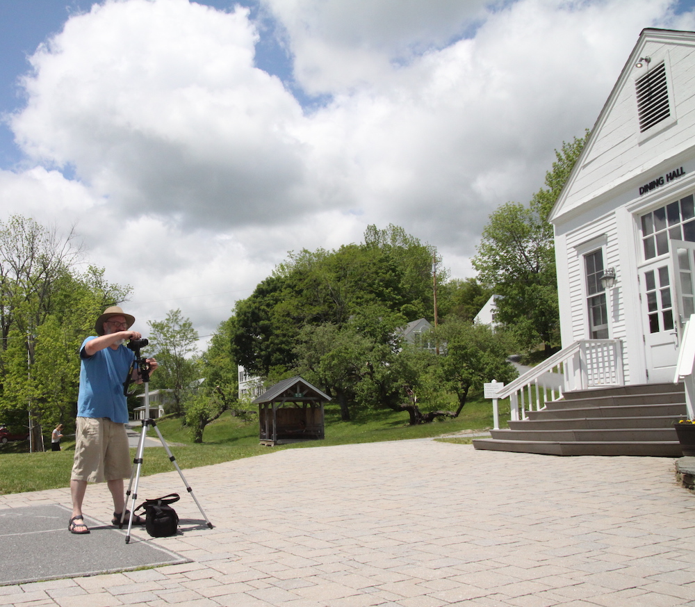 Mark Roessler '90 sets up for one of his panoramic images of campus, the subject of his new book The Marlboro College Years, available from Levellers Press. See Alumni Notes for details.