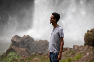 Dagmawi Iyasu ’98 at the Blue Nile Falls, the source of the longest river in the world, in March 2020.